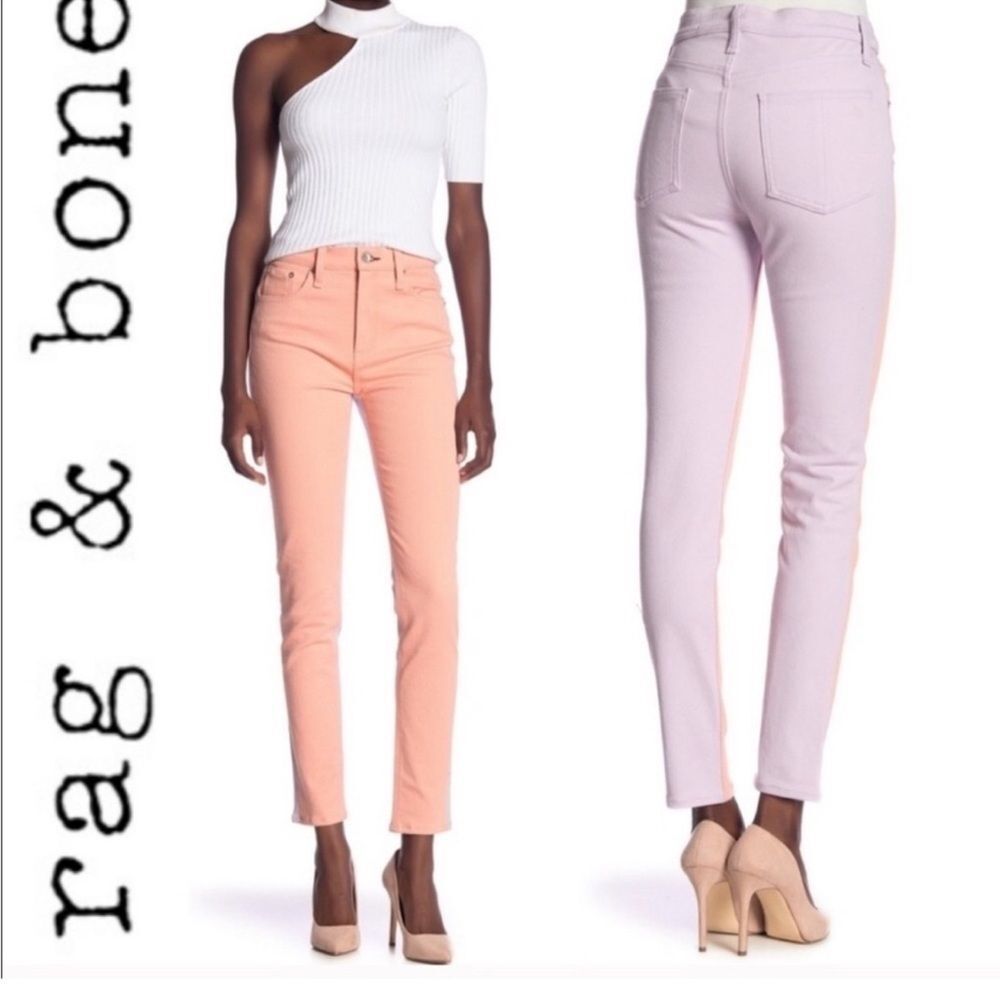 Rag and Bone Two-Tone, peach & lilac, High Rise Skinny Jeans 
Size 25